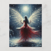 Fairy in einem roten Kleid auf dem Swing Postkarte (Vorderseite)