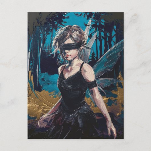 Fairy in einer Augenbinde im Wald Postkarte (Vorderseite)
