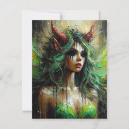 Fairy in Green mit roten Hörnern dunkle Fantasie Postkarte