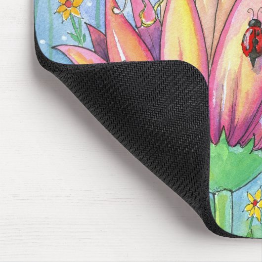 Fairy in rosa Blume Mousepad von Molly Harrison (Ecke)