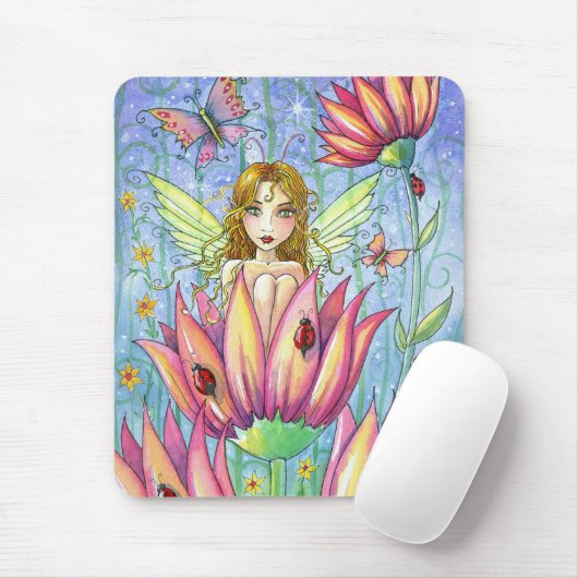 Fairy in rosa Blume Mousepad von Molly Harrison (Mit Mouse)