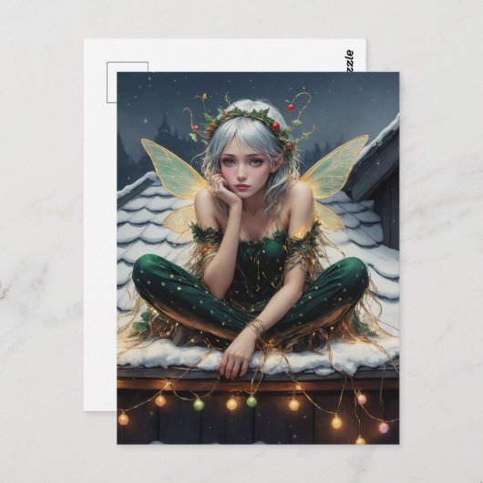 Fairy in Weihnachtslicht ummantelt Postkarte (Vorne/Hinten)