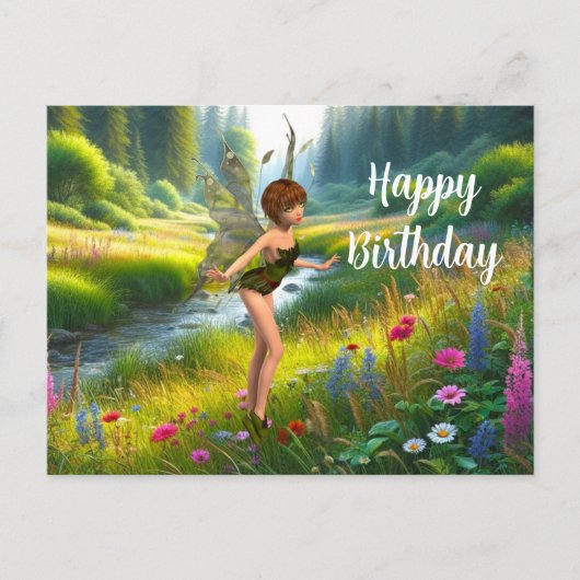 Fairy in Wildblume Garden Geburtstag Postkarte (Vorderseite)