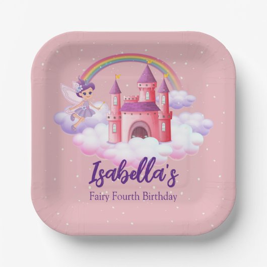 Fairy Kid's Birthday Fairytale Castle Rainbow Pappteller (Vorderseite)