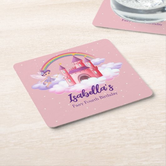 Fairy Kid's Birthday Fairytale Castle Rainbow Rechteckiger Pappuntersetzer (angewinkelt)