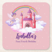 Fairy Kid's Birthday Fairytale Castle Rainbow Rechteckiger Pappuntersetzer (Vorderseite)