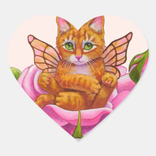 Fairy Kitten Ruhen in Rose Herz-Aufkleber (Vorderseite)