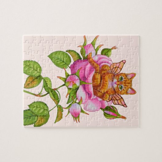 Fairy Kitten Ruhen in Rose Puzzle (Horizontal)