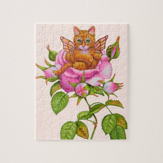 Fairy Kitten Ruhen in Rose Puzzle (Vertikal)