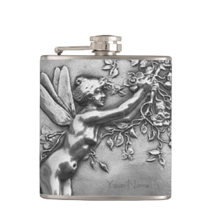 Fairy Lady Antique Silber Treibarbeit Whiskey Nip Flachmann