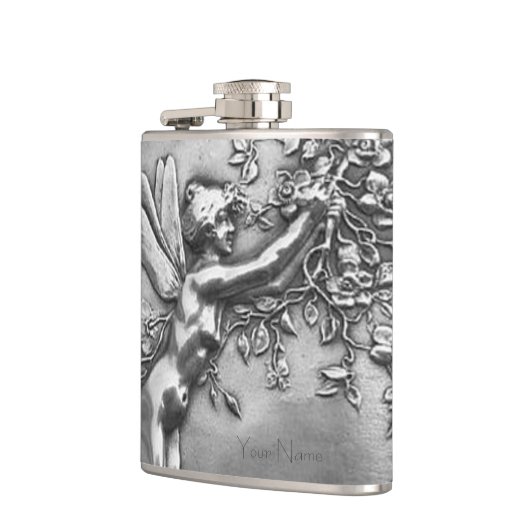 Fairy Lady Antique Silver Repousse Whiskey Nippel Flachmann (Links)