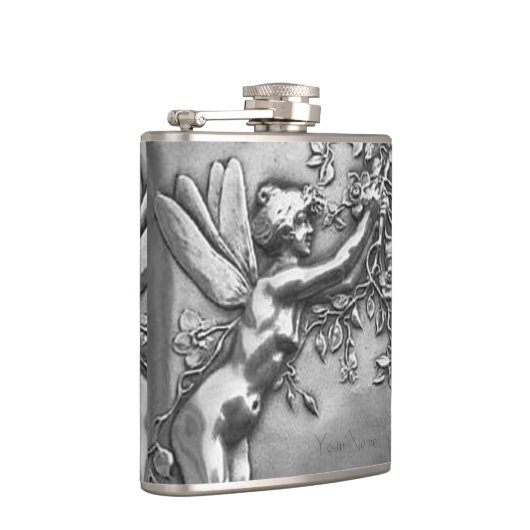 Fairy Lady Antique Silver Repousse Whiskey Nippel Flachmann (Rechts)