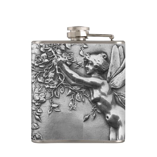 Fairy Lady Antique Silver Repousse Whiskey Nippel Flachmann (Rückseite)
