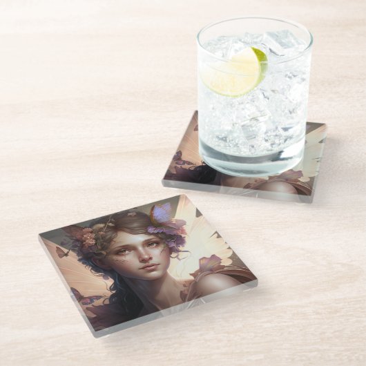 Fairy Lady Fantasy Art Glasuntersetzer (Schrägansicht)