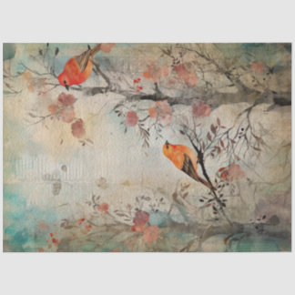 Fairy Land Spring Forest Orange Birds Seidenpapier