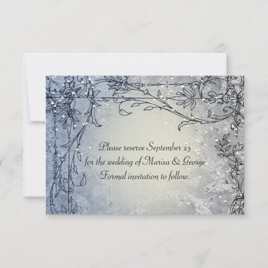 Fairy Lights Blue Whimsy Save the Date (Vorderseite)