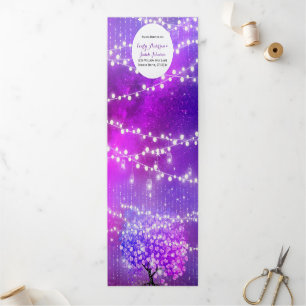 Fairy Lights Elegante Pflaume Pink Heart Leaf Wedd Dreifach Gefaltete Einladung