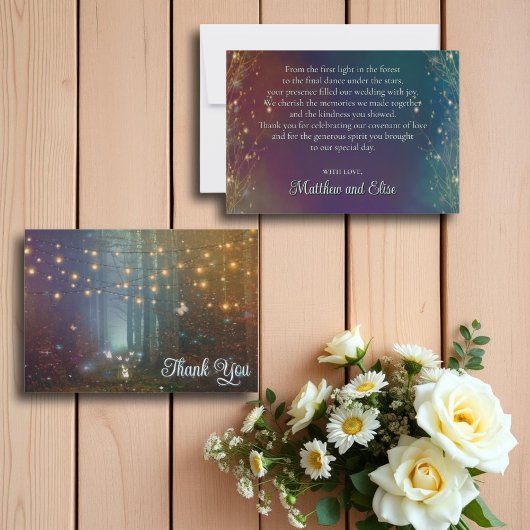 Fairy Lights Fantasy Enchanted Forest Wedding Dankeskarte