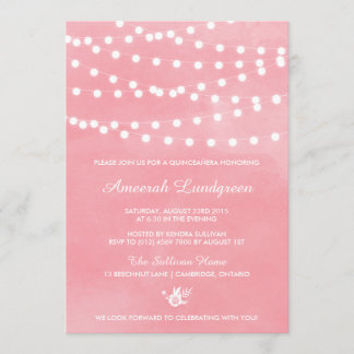 Fairy Lights Pink Quinceañera Einladung