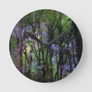 Fairy Lights Surreal Forest Runde Wanduhr