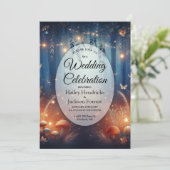 Fairy Lights und Moonlit Forest Magic Wedding Einladung (Stehend Vorderseite)