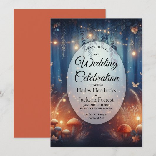 Fairy Lights und Moonlit Forest Magic Wedding Einladung (Vorne/Hinten)