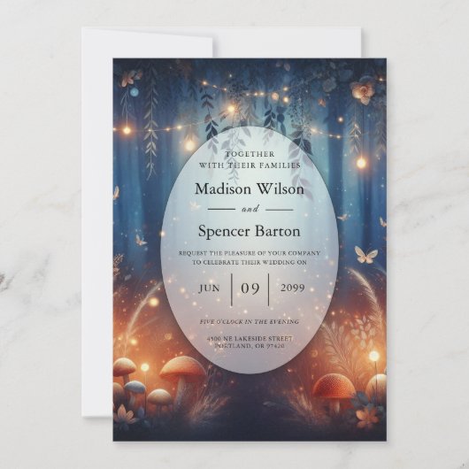 Fairy Lights und Moonlit Forest Magic Wedding Einladung (Vorderseite)