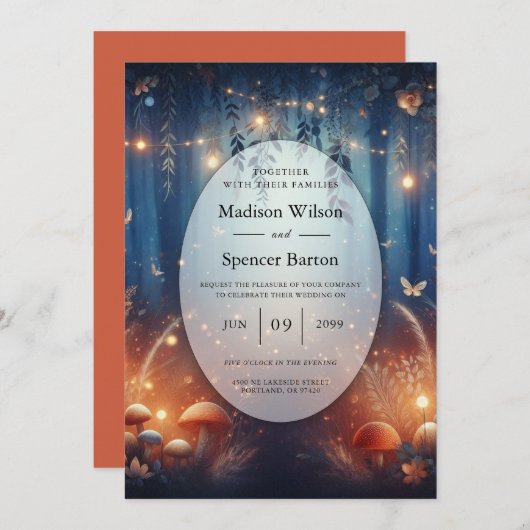 Fairy Lights und Moonlit Forest Magic Wedding Einladung (Vorne/Hinten)