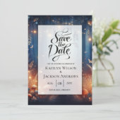Fairy Lights und Moonlit Forest Magic Wedding Save The Date (Stehend Vorderseite)