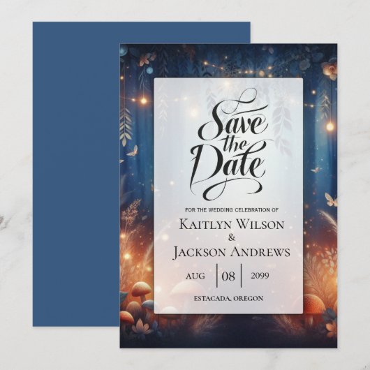 Fairy Lights und Moonlit Forest Magic Wedding Save The Date (Vorne/Hinten)
