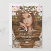 Fairy Lights Wood Floral und Lace Sweet 16 Party Einladung (Vorderseite)