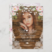 Fairy Lights Wood Floral und Lace Sweet 16 Party Einladung (Vorne/Hinten)