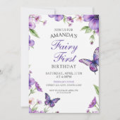 Fairy Lila Floral Butterfly Erster Geburtstag Einladung (Vorderseite)