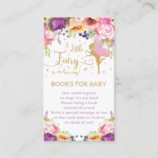 Fairy Lila Pink Floral Bringen Bücher für Baby Begleitkarte (Vorderseite)