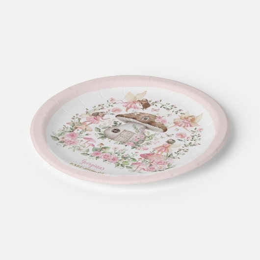 Fairy Magical Forest Garden Girl Babydusche Pappteller (Schrägansicht)