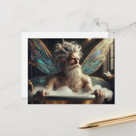 Fairy man Gray Hair im Bubblebath Postkarte (Vorderseite/Rückseite Beispiel)