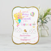 Fairy Mermaid Unicorn Einladungen Gold Glitzer (Stehend Vorderseite)