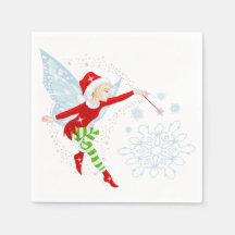 Fairy Merry Christmas White Cocktail Paper Napkin