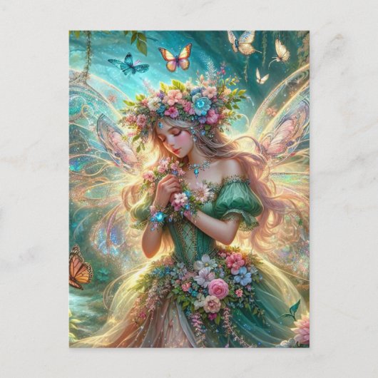 Fairy mit Blume Postkarte (Vorderseite)