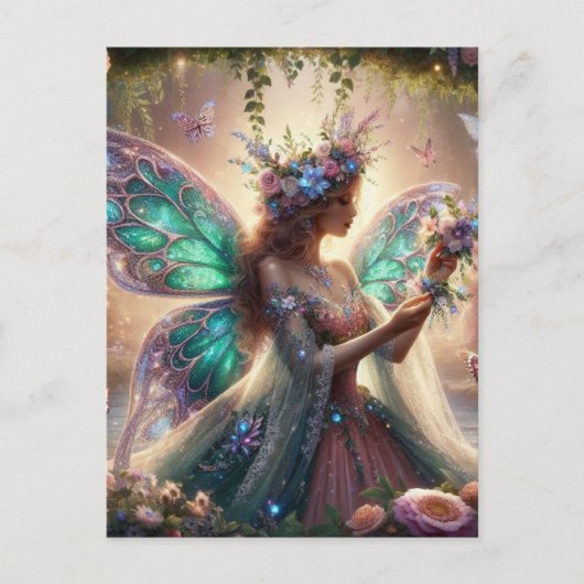 Fairy mit Blume Postkarte (Vorderseite)