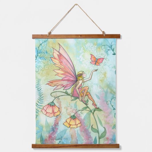 Fairy mit Butterfly Fantasy Illustration Art Wandteppich Mit Holzrahmen (Vorderseite)