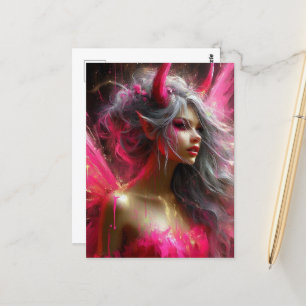 Fairy mit Hörnern in einem hellrosa Kleid Postkarte