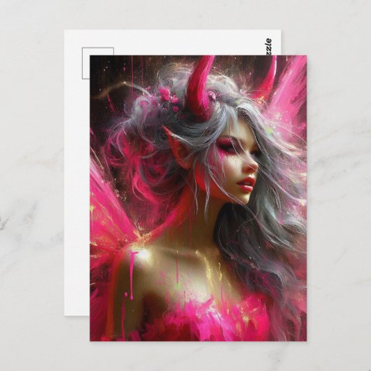 Fairy mit Hörnern in einem hellrosa Kleid Postkarte (Vorne/Hinten)