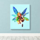 Fairy mit Instrument auf Solid Blue Leinwanddruck (Insitu (Holzboden))