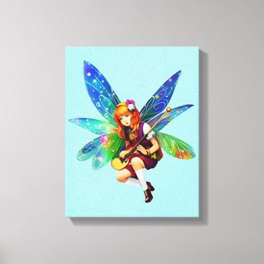 Fairy mit Instrument auf Solid Blue Leinwanddruck (Vorderseite)