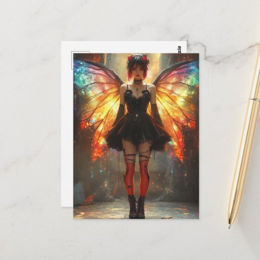 Fairy mit Regenbogenwings Postkarte (Vorderseite/Rückseite Beispiel)