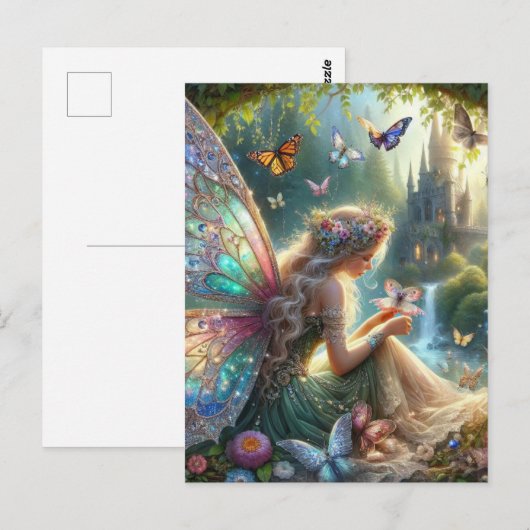 Fairy mit Schmetterlingen Postkarte (Vorne/Hinten)