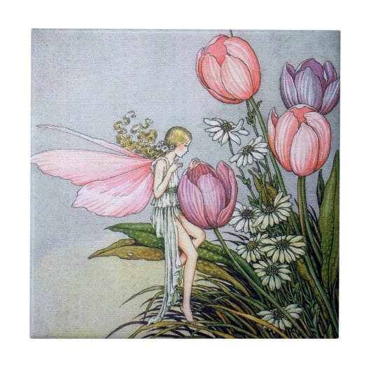 Fairy mit Tulips Keramik Tile Fliese (Vorderseite)