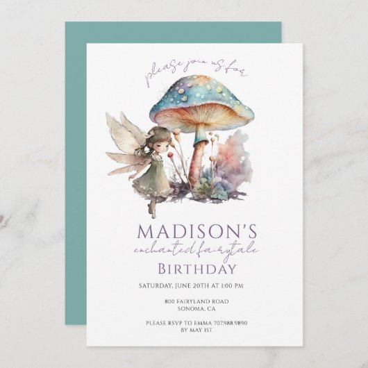 Fairy Mushroom Einladung (Vorne/Hinten)