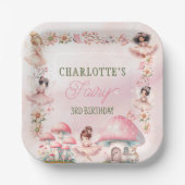 Fairy Mushroom House Pink Birthday Pappteller (Vorderseite)